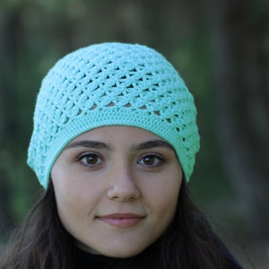 Soft cotton slouch beanie, Light weight summer hats for women, Crochet headwear, Ladies chemo caps for hairloss image 4