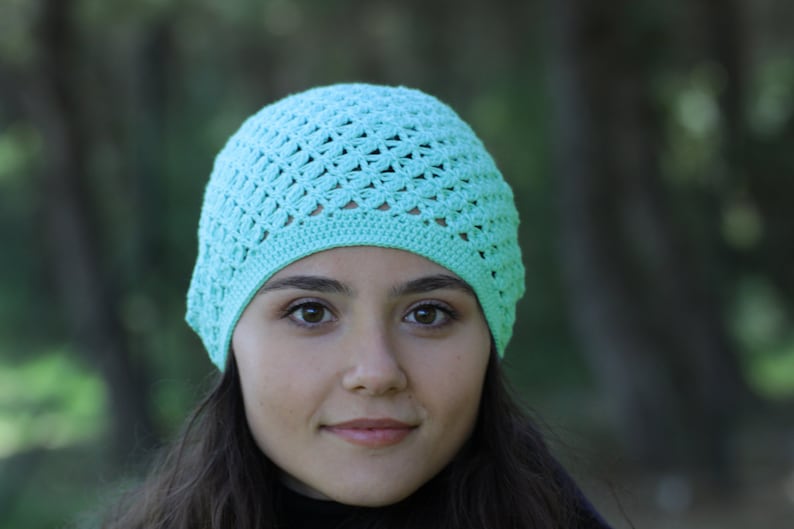 Soft cotton slouch beanie, Light weight summer hats for women, Crochet headwear, Ladies chemo caps for hairloss image 4