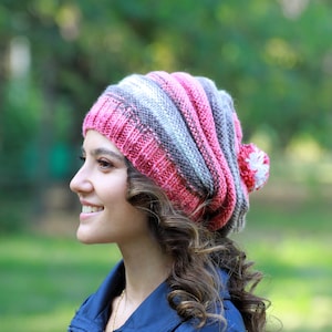 Multicolor beanie with pom pom, Winter women floopy hat