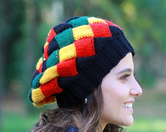 Knit Rasta Beanie, Women Reggae Hat, Winter Africa Beanie, Rastafarian Clothing, Jamaican Rasta Cap, Rasta Inspired Accessories