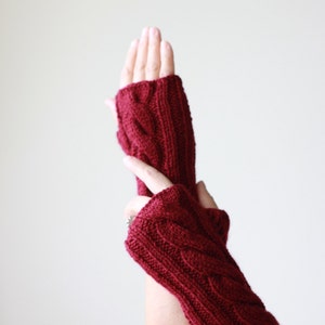 Guantes sin dedos color burdeos para mujer, manoplas sin dedos para mujer, guantes de punto con dedos abiertos, accesorios de invierno, manoplas sin dedos imagen 4