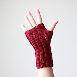 Guantes sin dedos color burdeos para mujer, manoplas sin dedos para mujer, guantes de punto con dedos abiertos, accesorios de invierno, manoplas sin dedos imagen 5