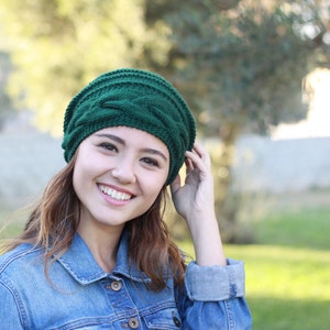 Emerald Green slouchy beanie, Hand knit hat, Womens clothing beanies and hats, Winter accessories, Womens hat, St. Patricks Day outfit image 4