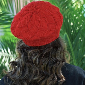 Handknit red beanie in entrelac knitting style, Winter women hat, Wool red knit hat, Handmade gift for girl friend image 5