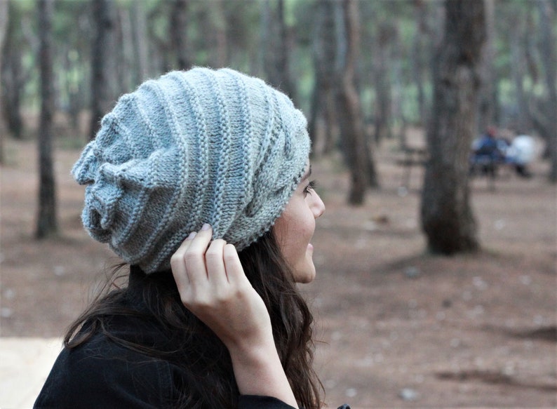 Custom color women slouch hat, Winter knit beanie, Fall accessories, Handknit beanie cap, Handmade slouch beanies and hats Light Grey