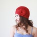 Flower red crochet hat, Soft winter beanie for woman, Cozy fall skull cap from wool & acrylic yarn, Casual accessories, Girl friend gift