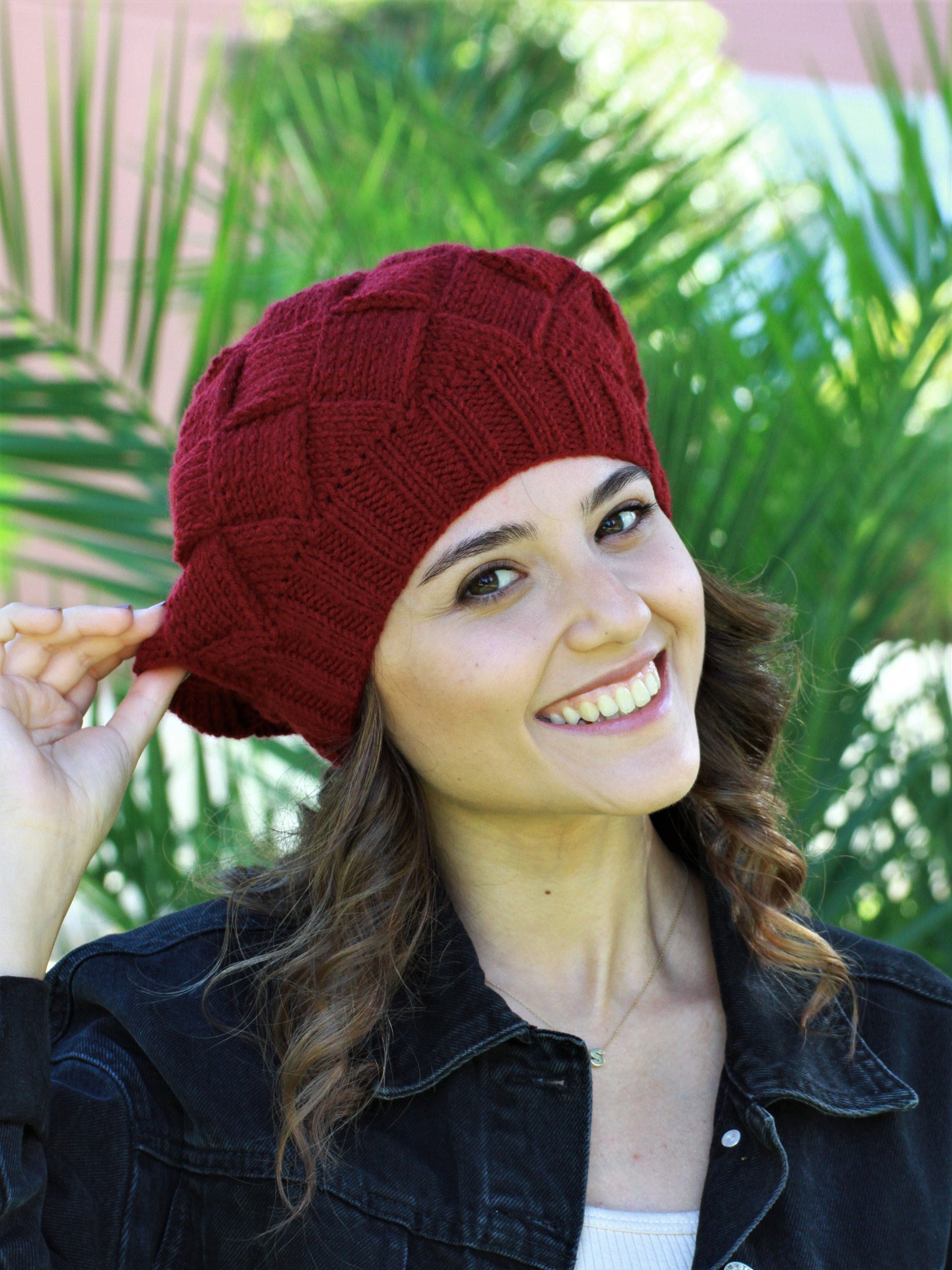 Women\'s Burgundy orange, white or gray hand knit Beret Burgundy Colored Beret Hat, Hand Knit Wool Hat, One Size for  main image 2