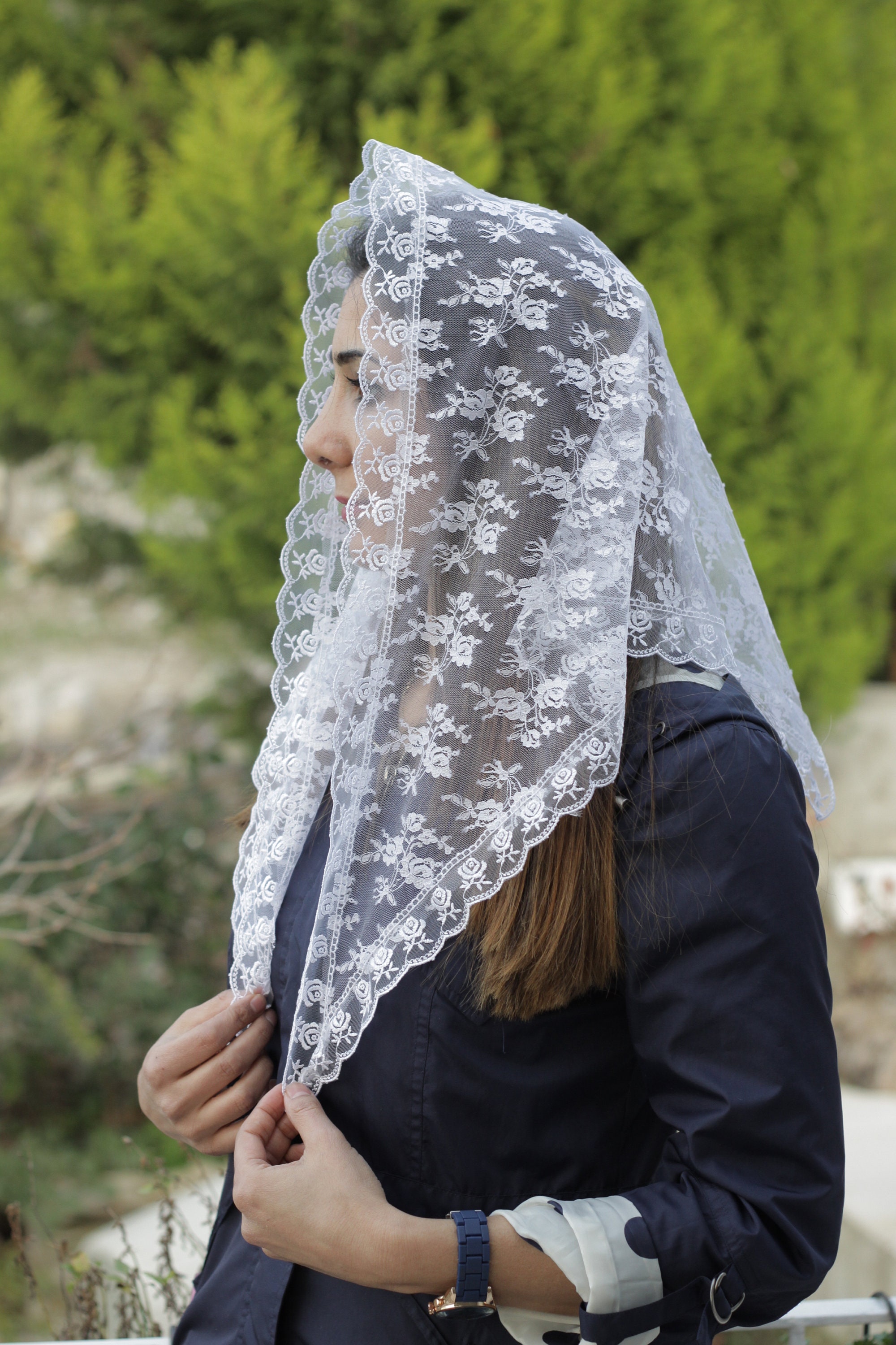 White lace christian church head covering for women in | Etsy