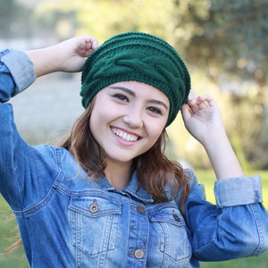 Emerald Green slouchy beanie, Hand knit hat, Womens clothing beanies and hats, Winter accessories, Womens hat, St. Patricks Day outfit image 2