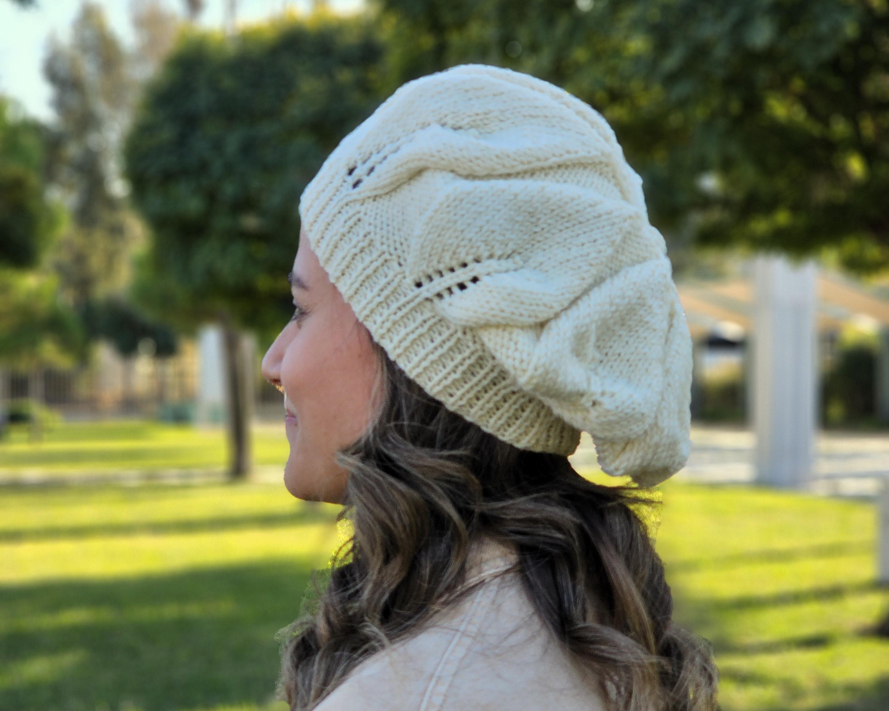 Handknit Cream Wool Beret: Slouchy French Style Tam - Etsy display picture 3