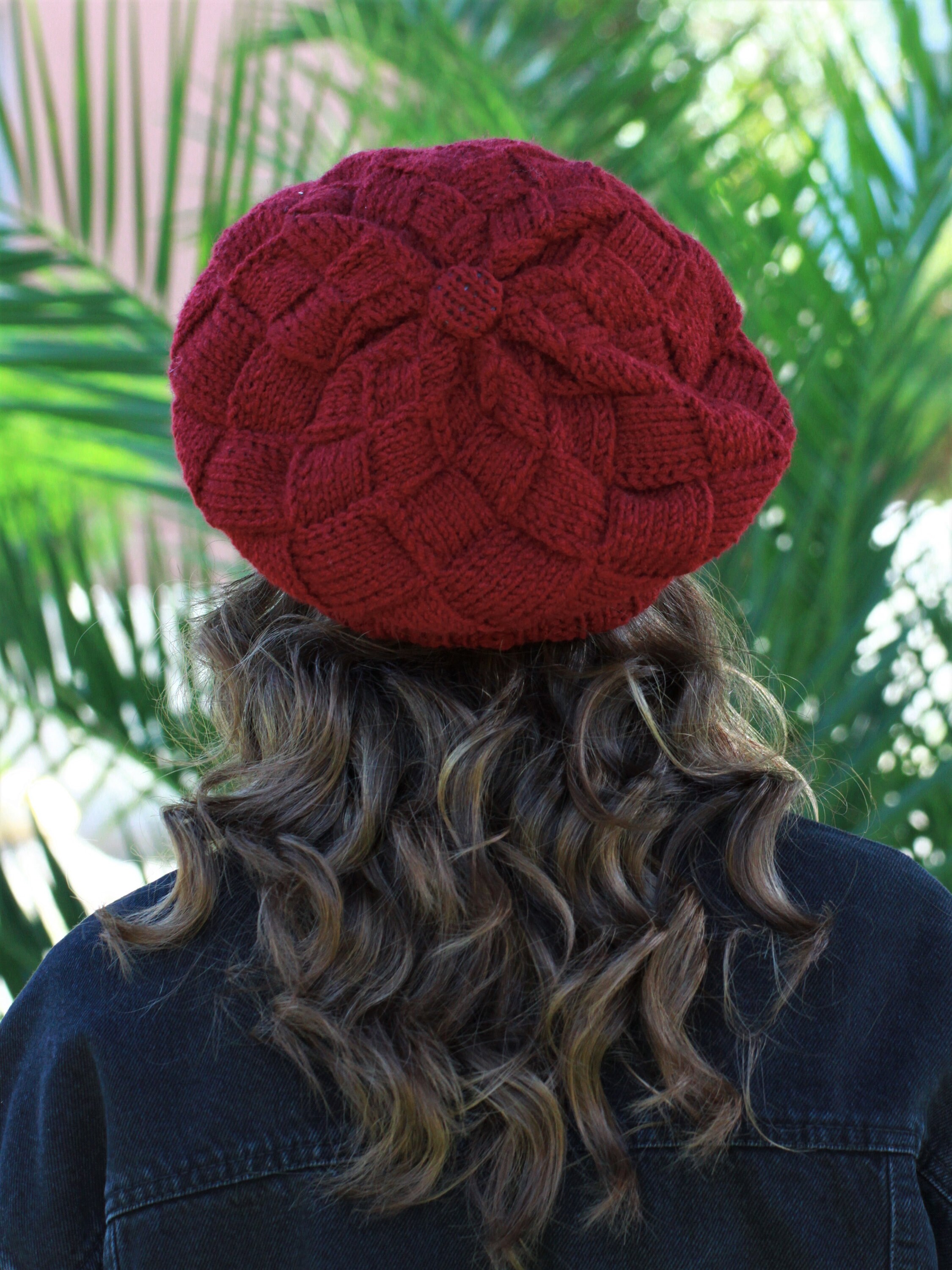Women\'s Burgundy orange, white or gray hand knit Beret Orange Beret main image 3