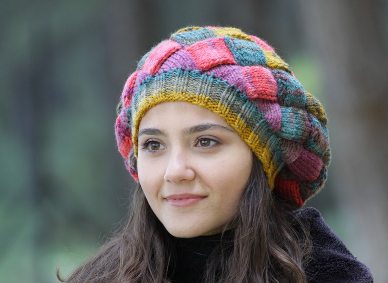 Winter semi slouchy beanie women, Custom size Multicolor knit hat, beanies and hats for women, Handknit beret, Accessories for teacher image 6