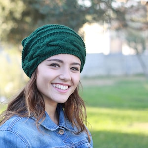 Emerald Green slouchy beanie, Hand knit hat, Womens clothing beanies and hats, Winter accessories, Womens hat, St. Patricks Day outfit image 3