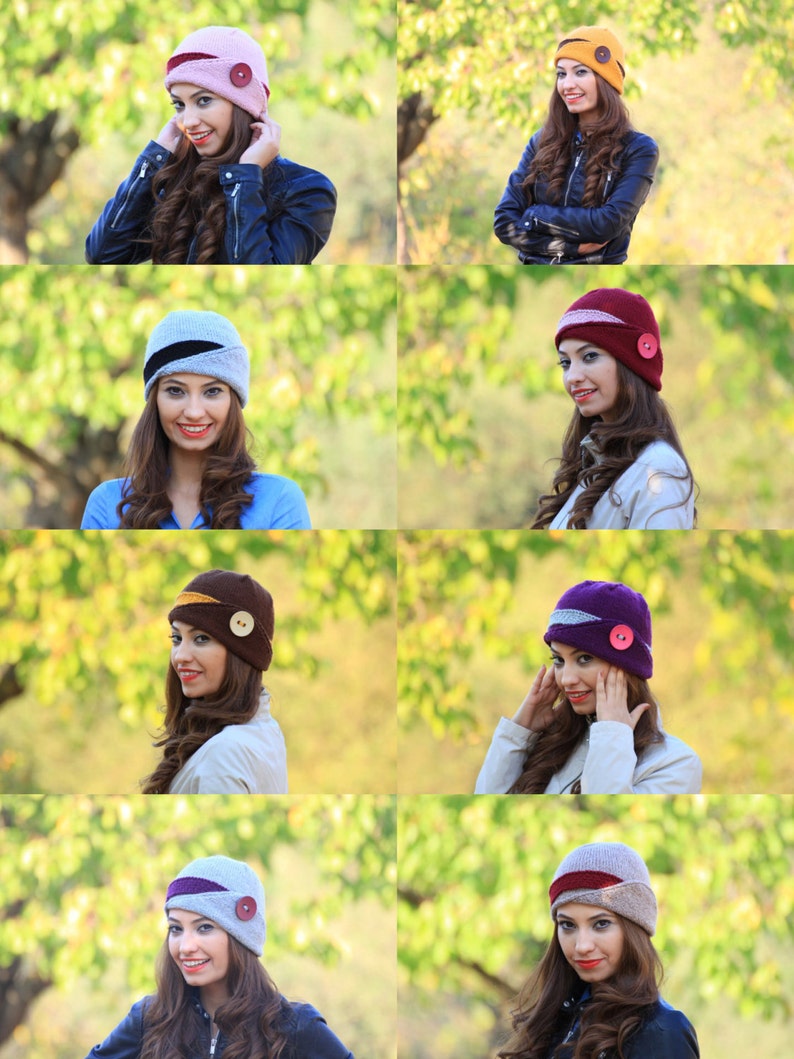 Unique Ladies purple hat with button Knit accessories Lucy Hat Winter hat for women