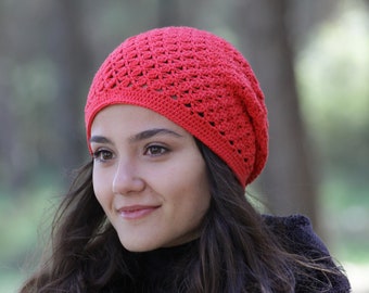 Cotton crochet summer slouch beanie for women, Ladies breathable lightweight bamboo hat, Non itchy Spring Clothing, Womens clothing