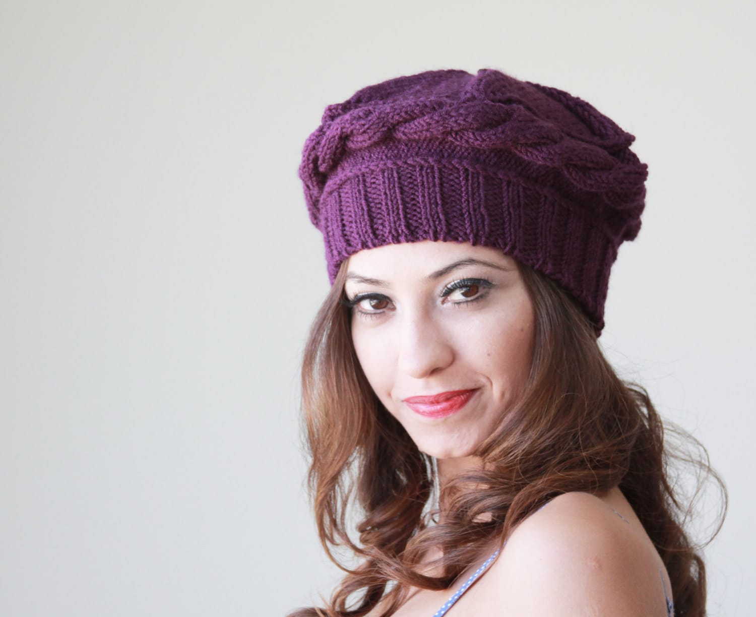 Purple Handknit Beret: Knit Winter Hat for Women - Etsy display picture 2