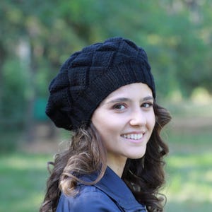 Black knit women beanie for winter