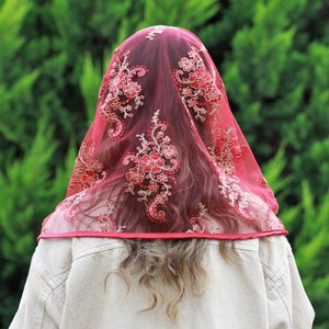 Rectangular Red Catholic Veil for Mass with Sequins