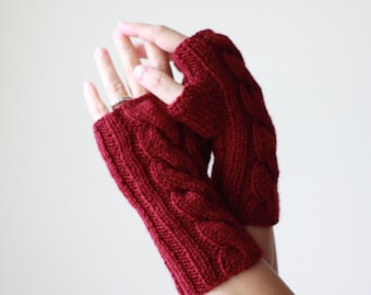 Burgundy fingerless gloves women, Women Fingerless mitten, Open fingered knitted gloves, Winter accessories, Finger free mittens