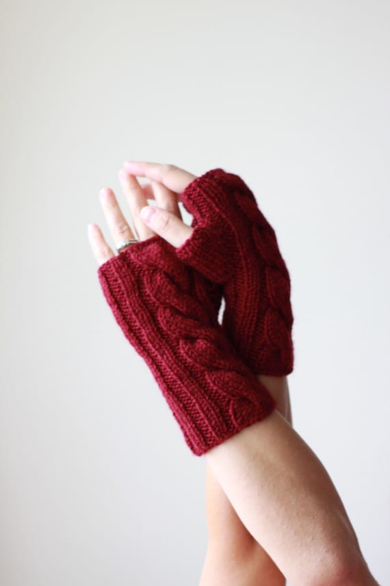 Burgundy fingerless gloves women, Women Fingerless mitten, Open fingered knitted gloves, Winter accessories, Finger free mittens