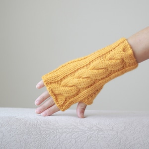 Mustard womens woolen fingerless gloves for winter, Half finger gloves for outwear, Knit finger free gloves
