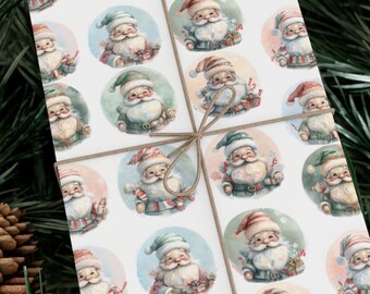 Cartoon Santas Wrapping Paper, Jolly Old Saint Nick Gift Wrap, 9 Smiling Santas Gift Wrap, Christmas Wrapping Paper, Xmas Gift Wrap