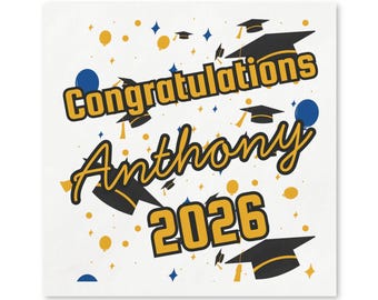 Servilletas personalizadas para la graduación de la Clase de 2026, servilletas personalizadas con nombre para fiestas, colores de la escuela, desechables de 3 capas, tamaño para bebidas o almuerzo.