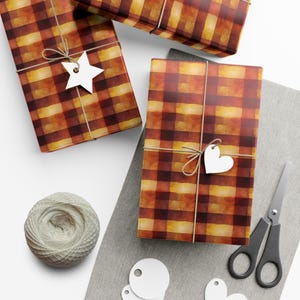 Orange Red Gold Plaid Wrapping Paper, Country Feel, Autumn Vibes, Rustic Gift Wrap, Holiday Packaging, Cozy Season