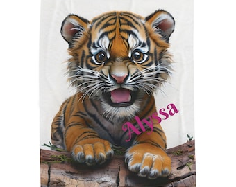 Personalized Baby Tiger Fleece Blanket: Soft Nursery Decor