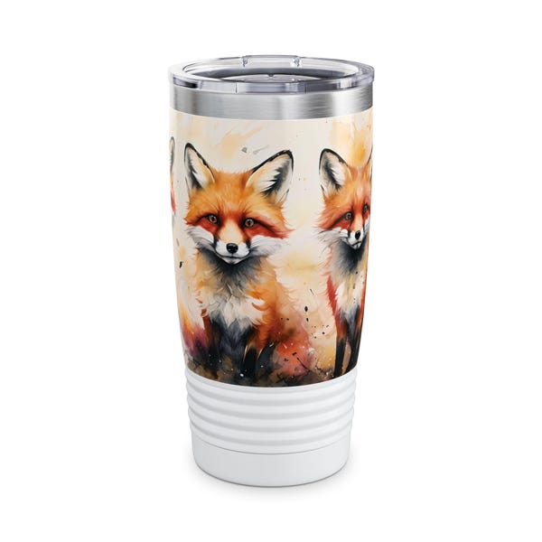 Personalized Red Fox Tumbler, Watercolor Insulated Travel Cup
