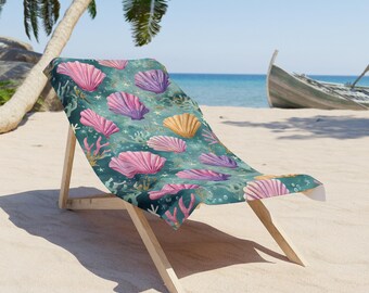 Coastal Seashell Beach Towel, Colorful Ocean Design
