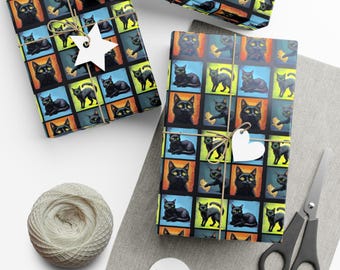Spooky Black Cat Wrapping Paper, Halloween Gift Wrap