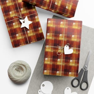 Autumn Colors Plaid Wrapping Paper, Orange |Red |Gold Gift Wrap, Fall Gift Wrap, Craft Supplies, Wrapping Sheets