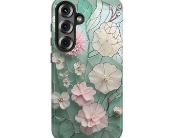 Stained Glass Floral Samsung Case, Pastel Flower Design
