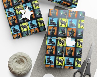 Witchy Black Cat Gift Wrap, Halloween Wrapping Paper, Cat Design Present Wrap, Black Cat Gift Wrap, Halloween Party