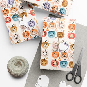Papeles de regalo bonitos para Halloween, papel de regalo festivo, papel de regalo de temporada, diseños de calabazas de dibujos animados, papel de regalo para celebrar el otoño
