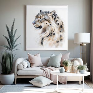 Watercolor Snow Leopard Canvas Art, Snow Leopard Art, Animal Lover Gift, Big Cat Art Series, Modern Decor, Nature Artwork, Wildlife Art