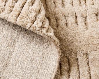 Alfombra de lana anudada a mano / Alfombra abstracta beige / Alfombra moderna / Alfombra texturizada de alto y bajo relieve / Alfombra neutra hecha a mano / Alfombra de tamaño personalizado