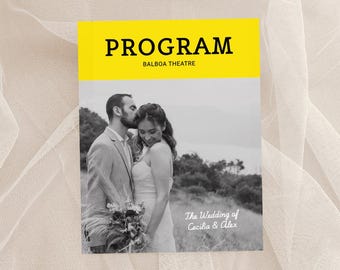 Editable Broadway Wedding Program Template, Printable Theatre-Style Keepsake, Vintage Black & White Wedding Stationery, Custom Showbill