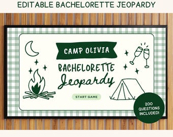 Camp Bachelorette Jeopardy Game, Glamping Bachelorette Drinking Game, Camp Themed Trivia Game, Camp Bach Party Games, Canva Template