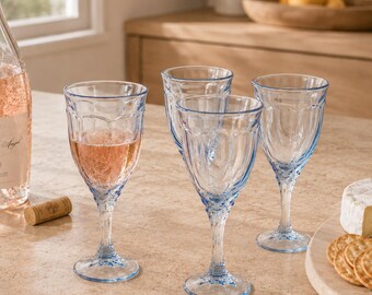 Vintage Ice Blue Wine Glasses | Set of 4 | Noritake Sweet Swirl Goblets