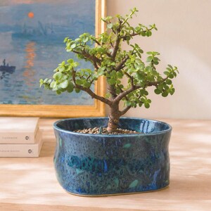 Vintage Studio Pottery Planter | Blue Green Ceramic Plant Pot | Handmade Marbled Pottery Succulent Cachepot