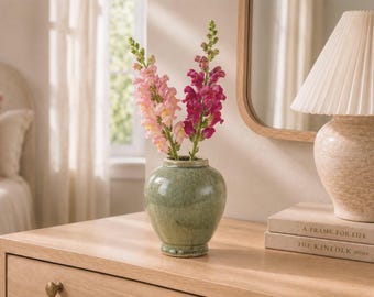 Vintage Ombre Bud Vase | Sage Green Crackle Glaze Stoneware Vase