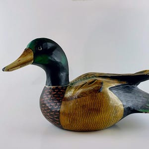 Vintage Wooden Duck Decoy | Hand-Painted Folk Art Mallard | Rustic Cabin Decor