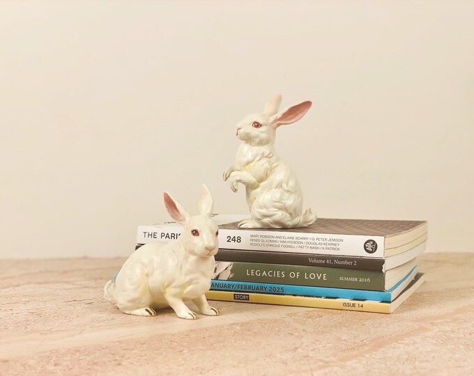 Porcelain Rabbit Book 1950s Vintage Porcelain White Rabbits | Pair of Bunny Figurines ...
