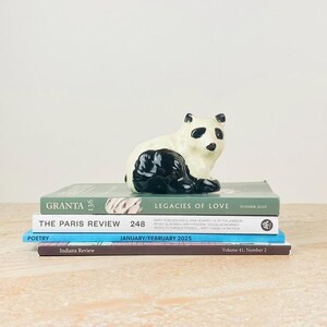 Vintage Ceramic Panda Figurine | Small Black White Animal | Nursery Shelf Styling Gift