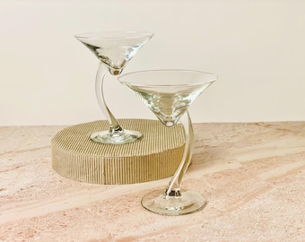 Bicchieri da Martini retrò anni '70 dal design originale / Set da 2 o 4 / Bicchieri da cocktail con stelo curvo