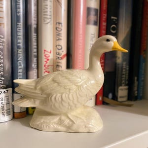 Vintage Porcelain Goose Figurine | 1970s White Ceramic Goose with Yellow Beak | Cottagecore Nursery Decor