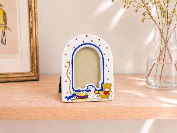 2.5x3.5 Vintage Nursery Picture Frame | Small Porcelain Teddy Bear Baby Photo Frame