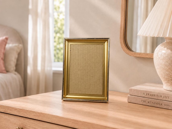 5x7 Vintage Brass Shadow Box Frame | Deep Gold Tabletop Photo Frame